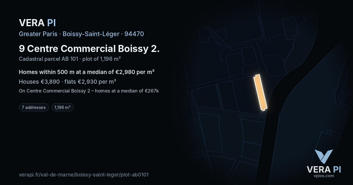 9 Centre Commercial Boissy 2, Boissy-Saint-Léger at night – the plot lit, the parcels around coloured by the prices near them
