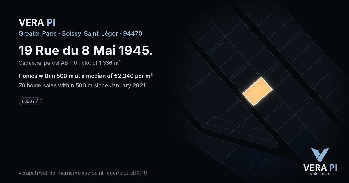 19 Rue du 8 Mai 1945, Boissy-Saint-Léger at night – the plot lit, the parcels around coloured by the prices near them