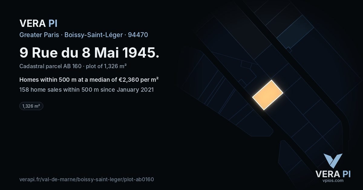 9 Rue du 8 Mai 1945, Boissy-Saint-Léger at night – the plot lit, the parcels around coloured by the prices near them