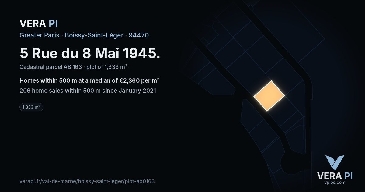 5 Rue du 8 Mai 1945, Boissy-Saint-Léger at night – the plot lit, the parcels around coloured by the prices near them