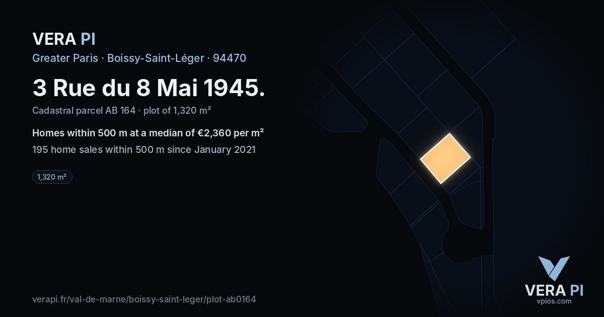 3 Rue du 8 Mai 1945, Boissy-Saint-Léger at night – the plot lit, the parcels around coloured by the prices near them