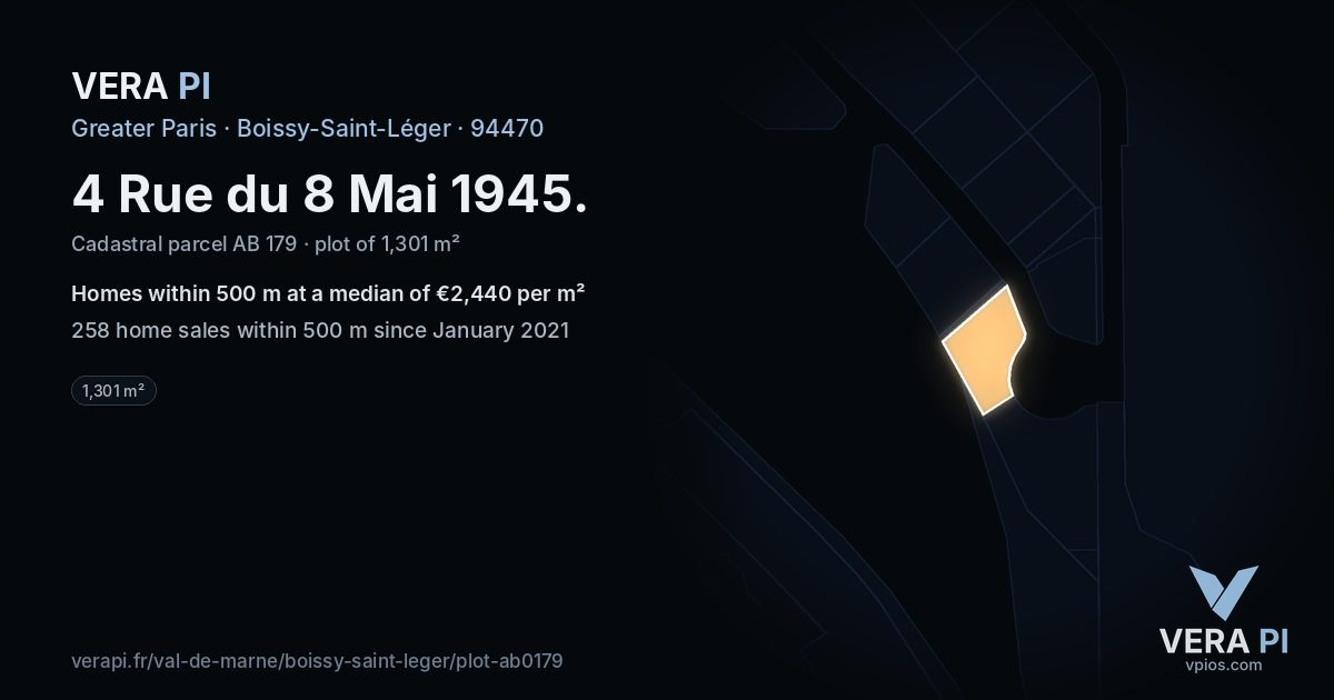 4 Rue du 8 Mai 1945, Boissy-Saint-Léger at night – the plot lit, the parcels around coloured by the prices near them