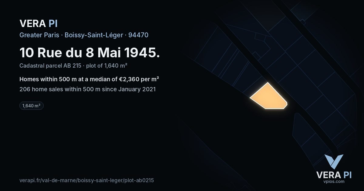 10 Rue du 8 Mai 1945, Boissy-Saint-Léger at night – the plot lit, the parcels around coloured by the prices near them