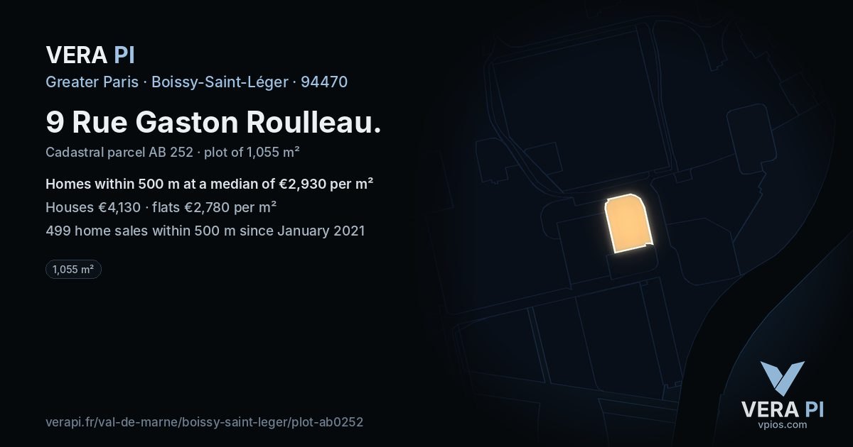 9 Rue Gaston Roulleau, Boissy-Saint-Léger at night – the plot lit, the parcels around coloured by the prices near them