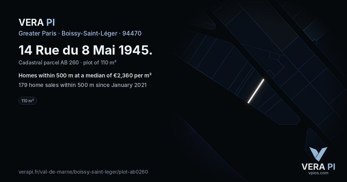 14 Rue du 8 Mai 1945, Boissy-Saint-Léger at night – the plot lit, the parcels around coloured by the prices near them
