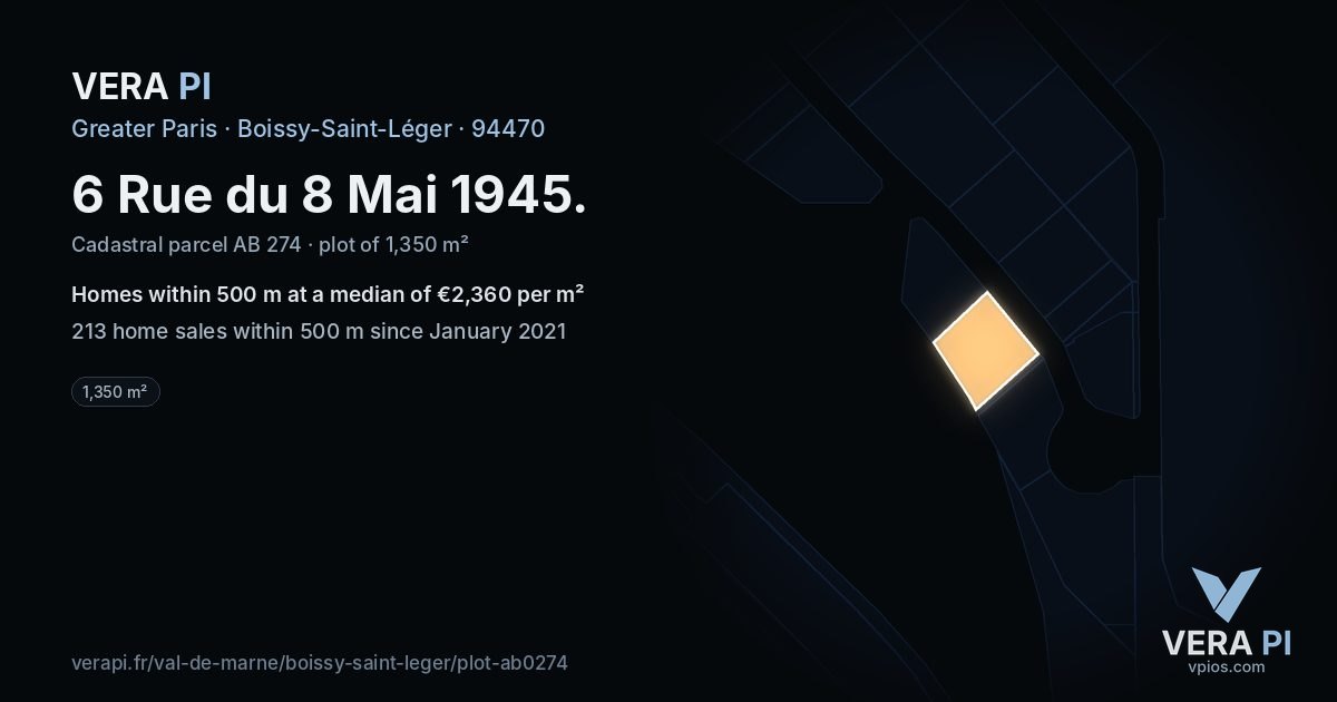 6 Rue du 8 Mai 1945, Boissy-Saint-Léger at night – the plot lit, the parcels around coloured by the prices near them