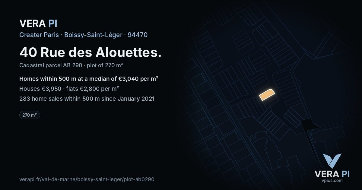 40 Rue des Alouettes, Boissy-Saint-Léger at night – the plot lit, the parcels around coloured by the prices near them