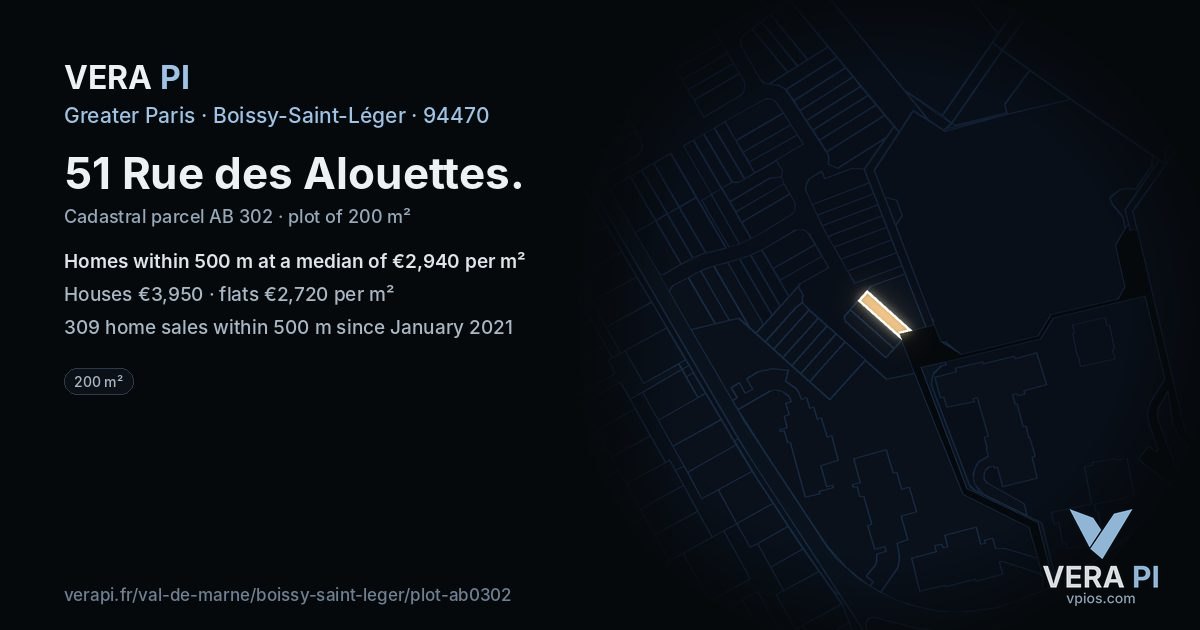 51 Rue des Alouettes, Boissy-Saint-Léger at night – the plot lit, the parcels around coloured by the prices near them