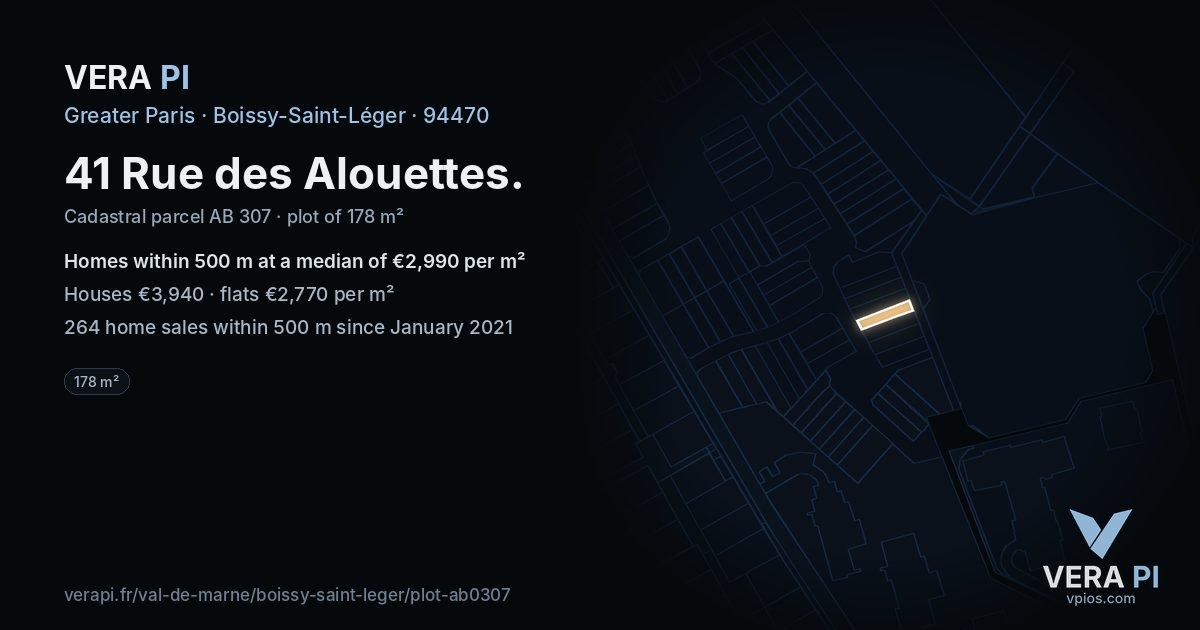 41 Rue des Alouettes, Boissy-Saint-Léger at night – the plot lit, the parcels around coloured by the prices near them