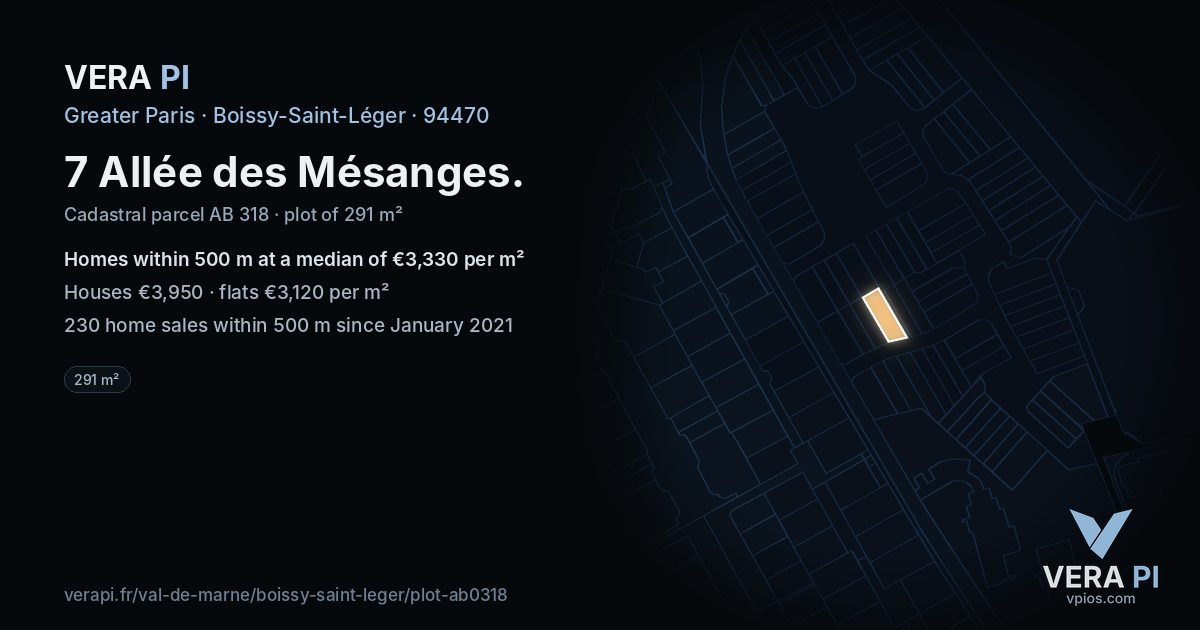 7 Allée des Mésanges, Boissy-Saint-Léger at night – the plot lit, the parcels around coloured by the prices near them