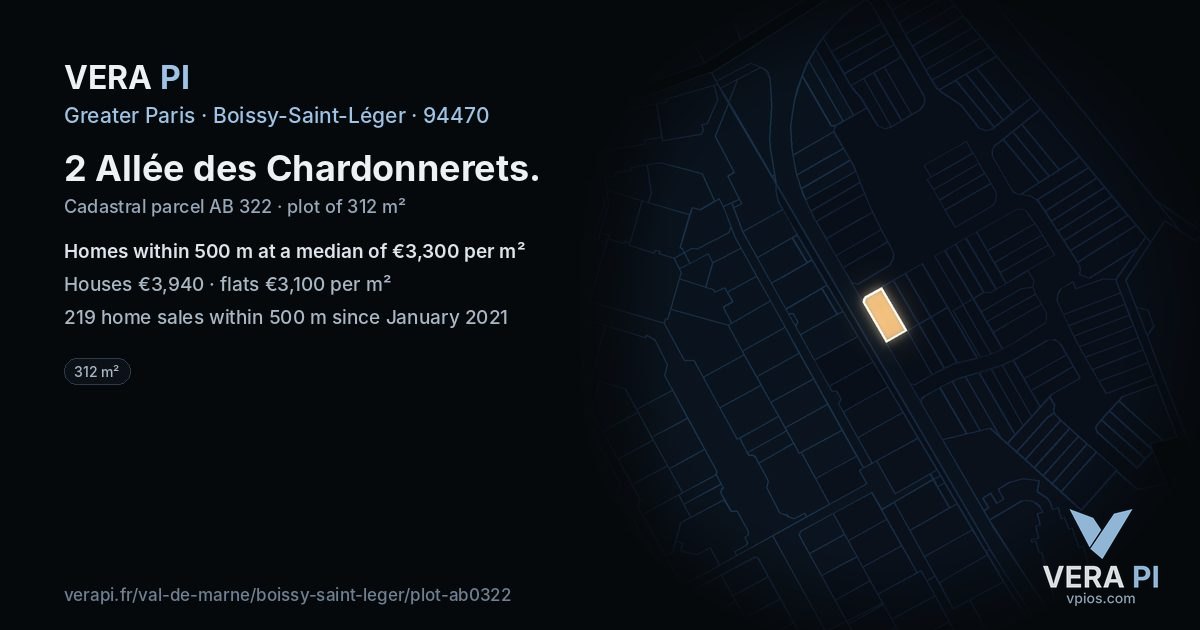 2 Allée des Chardonnerets, Boissy-Saint-Léger at night – the plot lit, the parcels around coloured by the prices near them