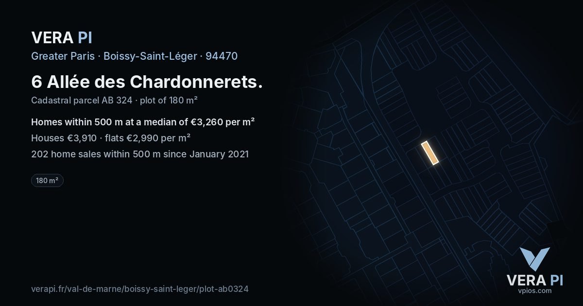 6 Allée des Chardonnerets, Boissy-Saint-Léger at night – the plot lit, the parcels around coloured by the prices near them