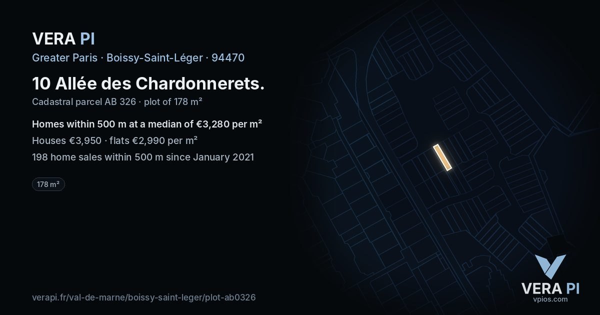 10 Allée des Chardonnerets, Boissy-Saint-Léger at night – the plot lit, the parcels around coloured by the prices near them