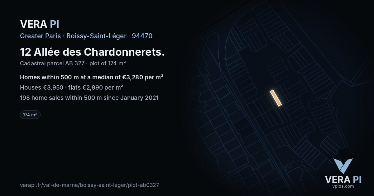 12 Allée des Chardonnerets, Boissy-Saint-Léger at night – the plot lit, the parcels around coloured by the prices near them