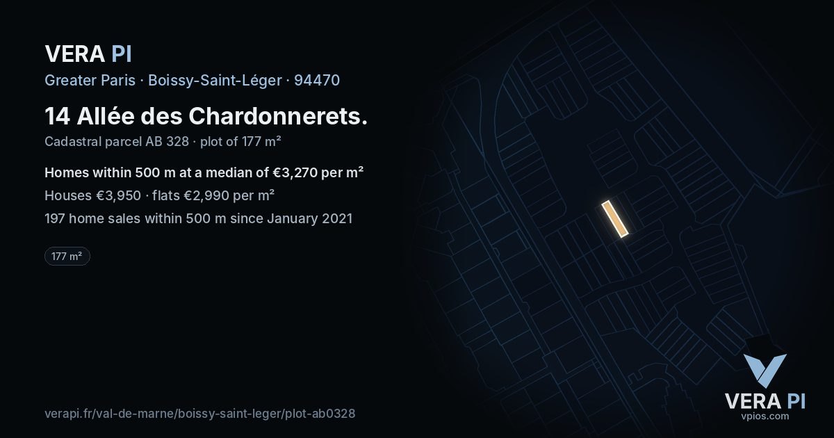 14 Allée des Chardonnerets, Boissy-Saint-Léger at night – the plot lit, the parcels around coloured by the prices near them