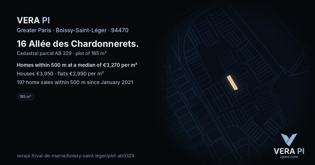 16 Allée des Chardonnerets, Boissy-Saint-Léger at night – the plot lit, the parcels around coloured by the prices near them