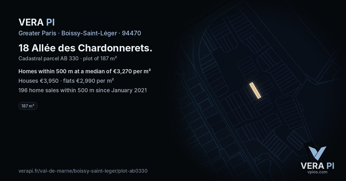 18 Allée des Chardonnerets, Boissy-Saint-Léger at night – the plot lit, the parcels around coloured by the prices near them