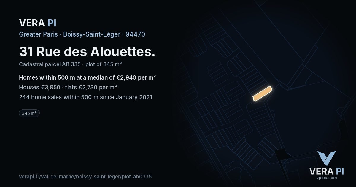 31 Rue des Alouettes, Boissy-Saint-Léger at night – the plot lit, the parcels around coloured by the prices near them