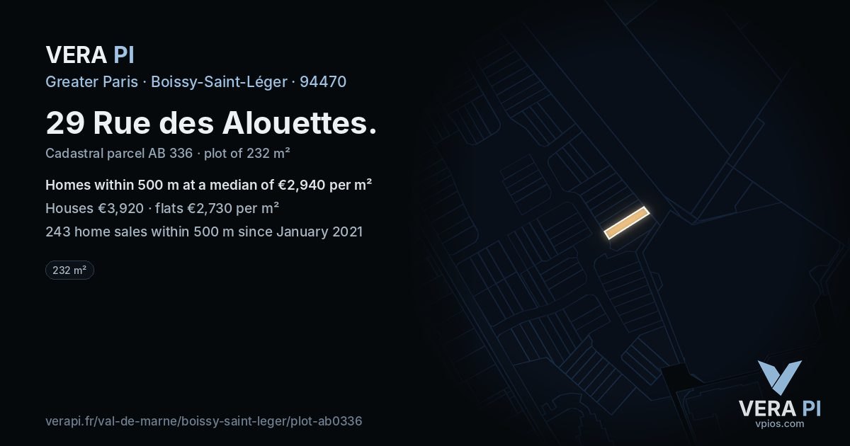 29 Rue des Alouettes, Boissy-Saint-Léger at night – the plot lit, the parcels around coloured by the prices near them