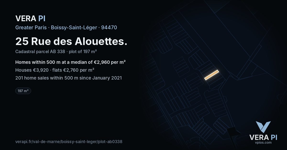 25 Rue des Alouettes, Boissy-Saint-Léger at night – the plot lit, the parcels around coloured by the prices near them