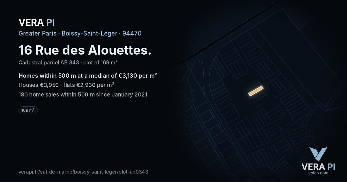 16 Rue des Alouettes, Boissy-Saint-Léger at night – the plot lit, the parcels around coloured by the prices near them