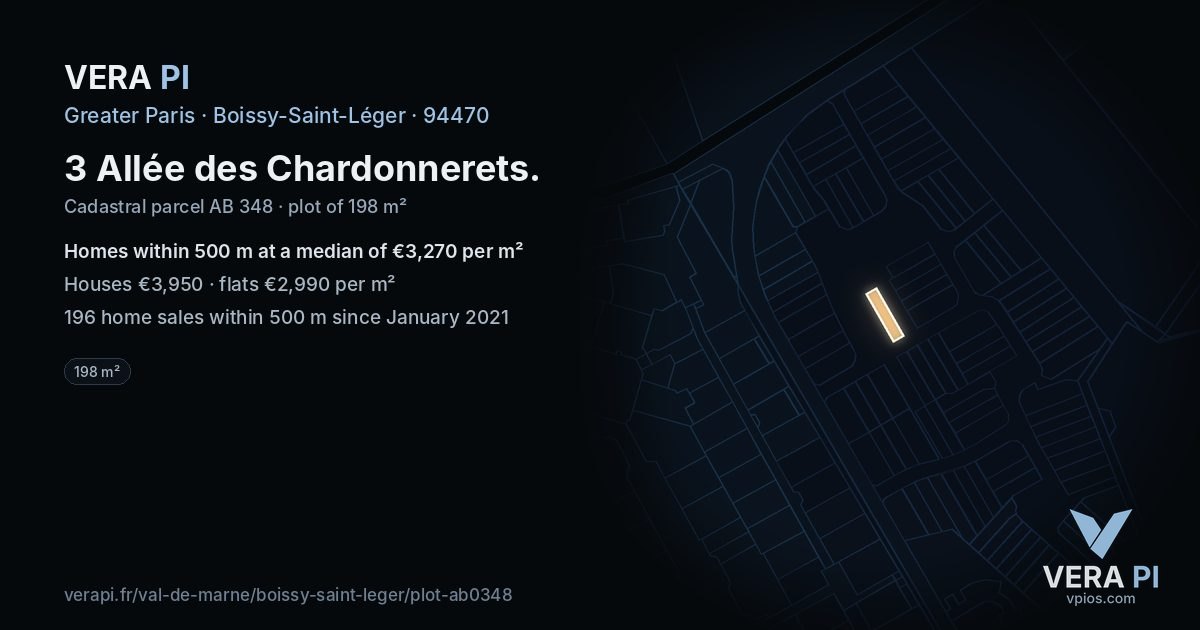 3 Allée des Chardonnerets, Boissy-Saint-Léger at night – the plot lit, the parcels around coloured by the prices near them