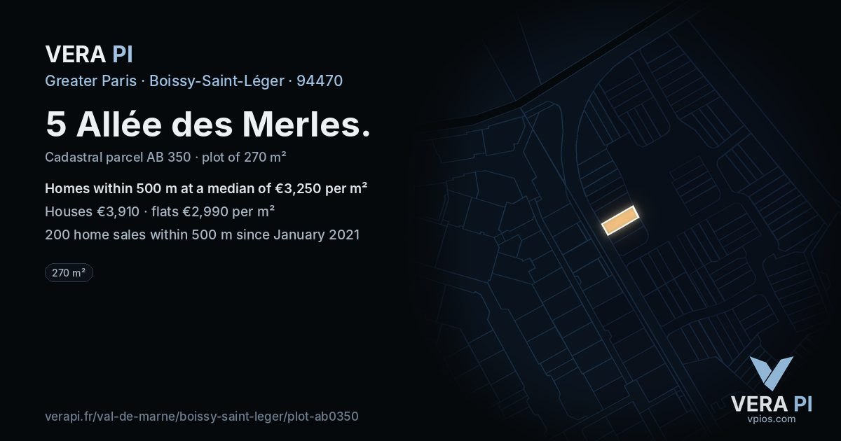 5 Allée des Merles, Boissy-Saint-Léger at night – the plot lit, the parcels around coloured by the prices near them