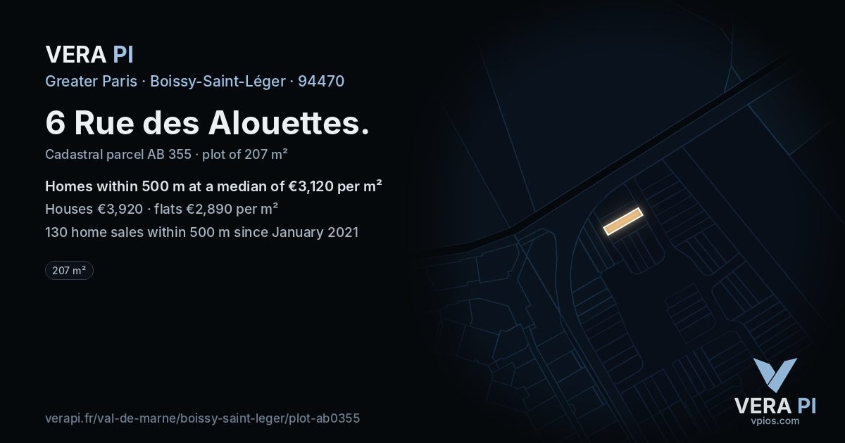 6 Rue des Alouettes, Boissy-Saint-Léger at night – the plot lit, the parcels around coloured by the prices near them