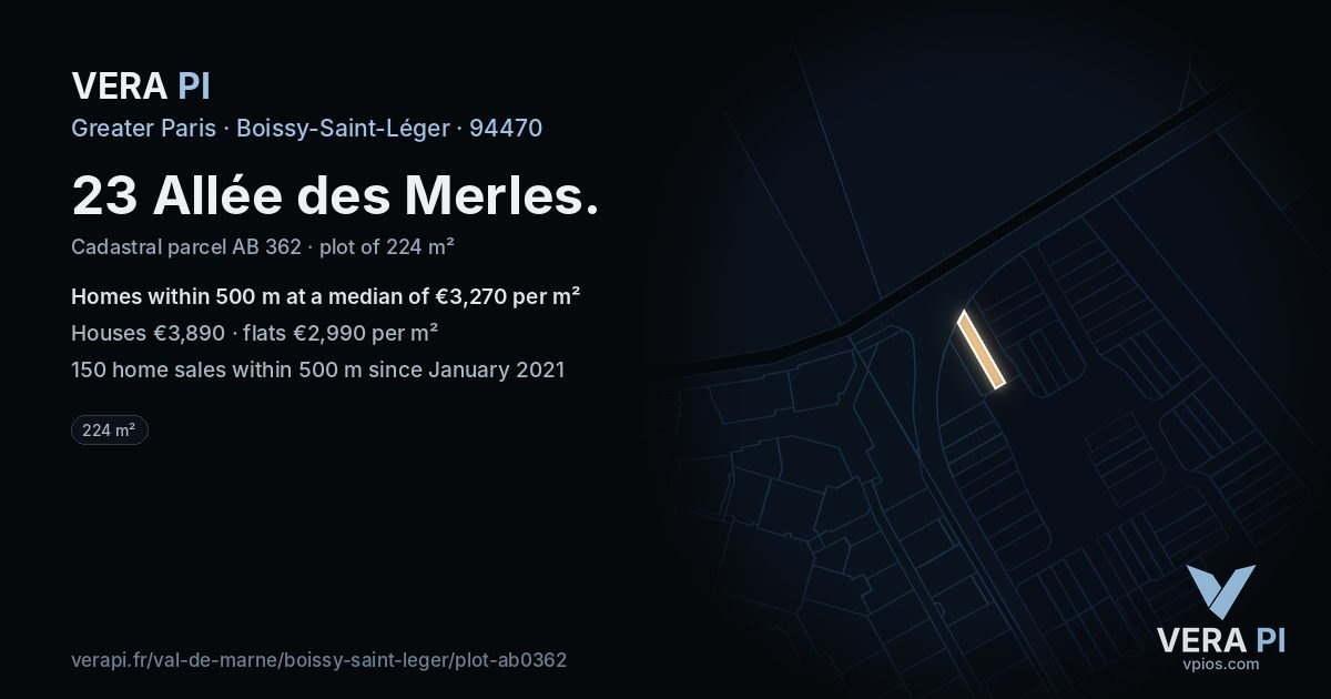 23 Allée des Merles, Boissy-Saint-Léger at night – the plot lit, the parcels around coloured by the prices near them