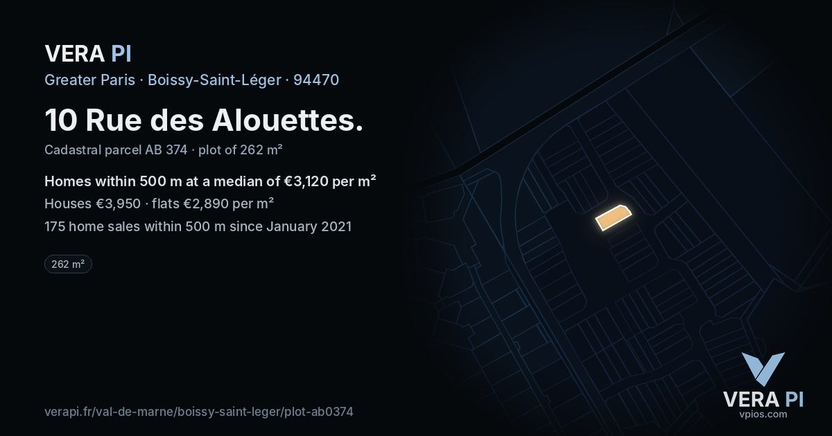 10 Rue des Alouettes, Boissy-Saint-Léger at night – the plot lit, the parcels around coloured by the prices near them