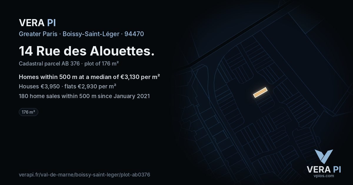 14 Rue des Alouettes, Boissy-Saint-Léger at night – the plot lit, the parcels around coloured by the prices near them