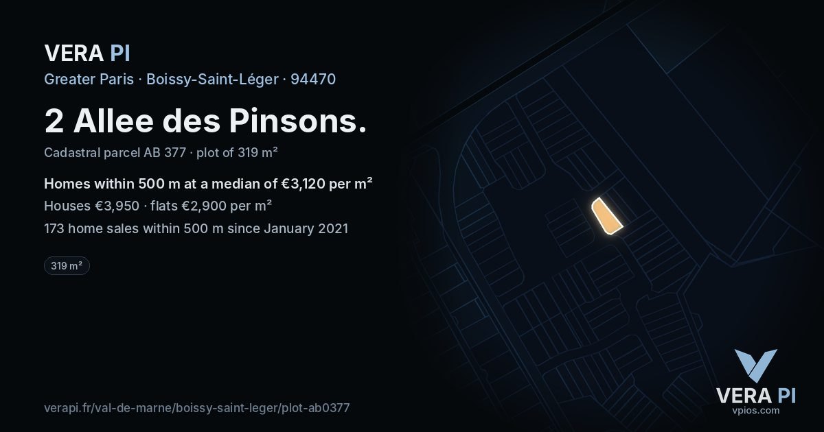 2 Allee des Pinsons, Boissy-Saint-Léger at night – the plot lit, the parcels around coloured by the prices near them