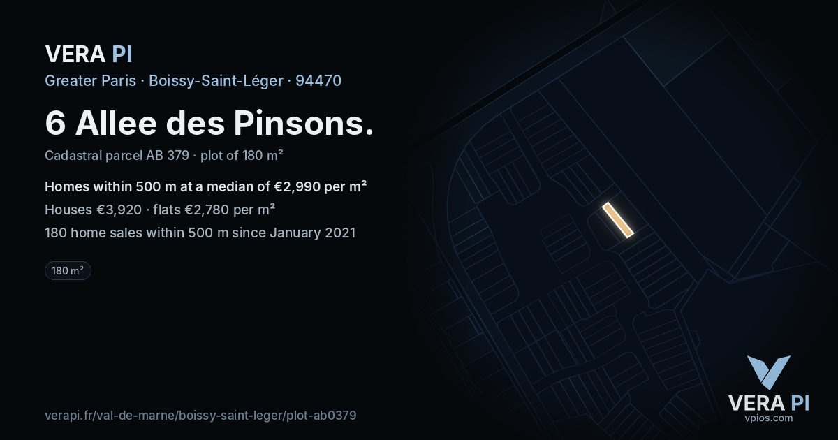 6 Allee des Pinsons, Boissy-Saint-Léger at night – the plot lit, the parcels around coloured by the prices near them