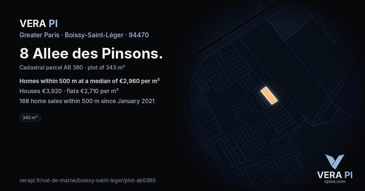 8 Allee des Pinsons, Boissy-Saint-Léger at night – the plot lit, the parcels around coloured by the prices near them