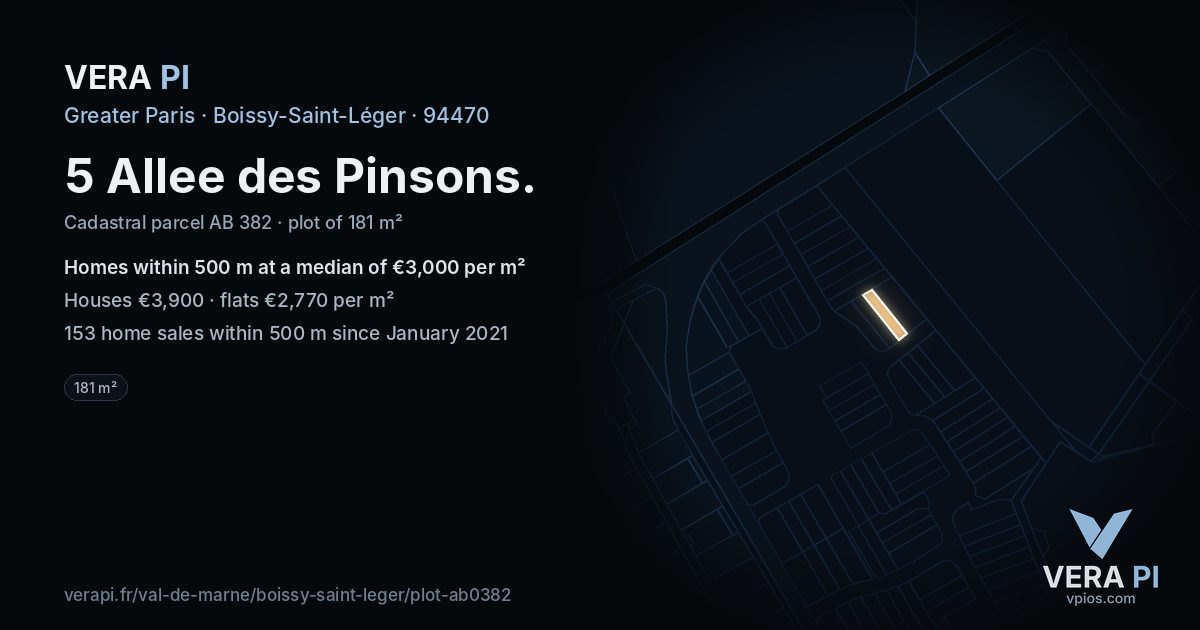 5 Allee des Pinsons, Boissy-Saint-Léger at night – the plot lit, the parcels around coloured by the prices near them