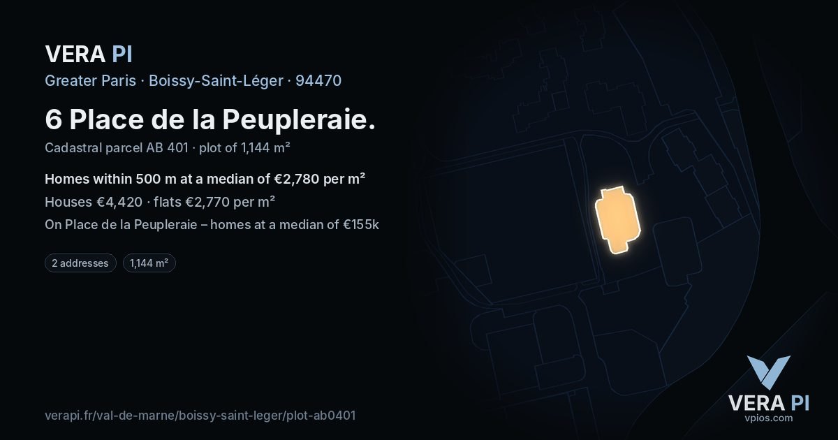 6 Place de la Peupleraie, Boissy-Saint-Léger at night – the plot lit, the parcels around coloured by the prices near them