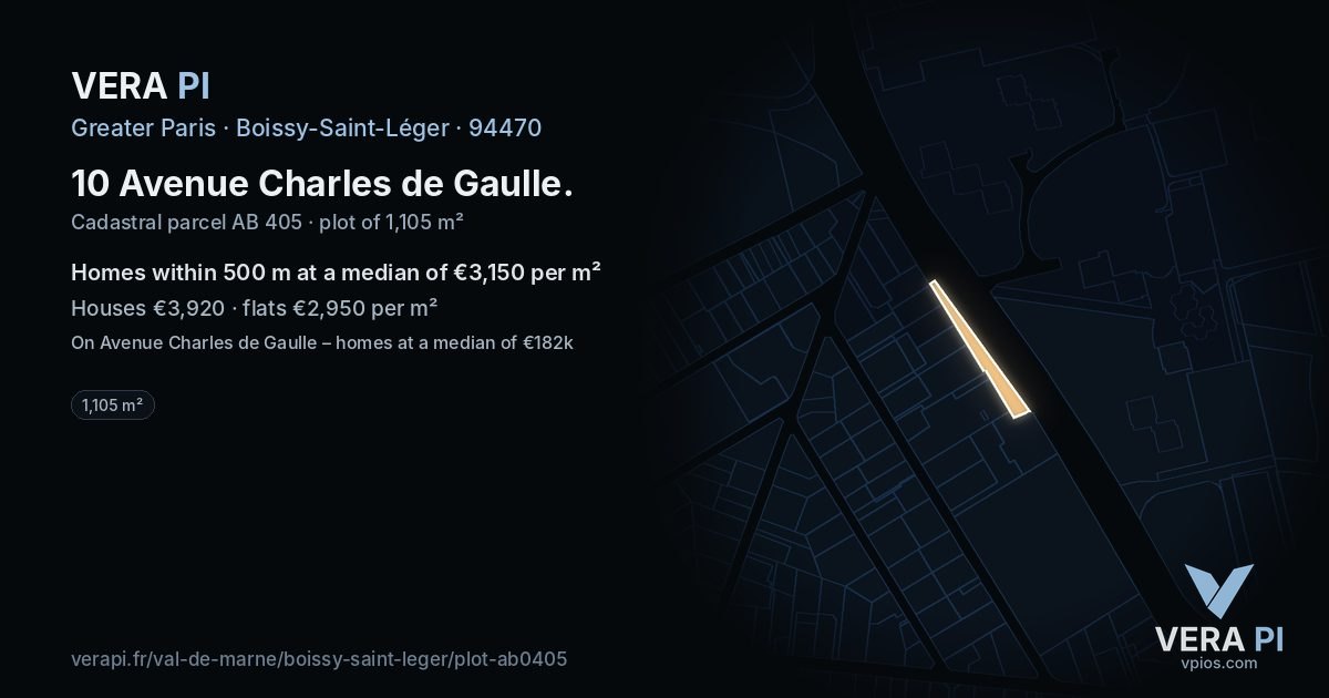 10 Avenue Charles de Gaulle, Boissy-Saint-Léger at night – the plot lit, the parcels around coloured by the prices near them