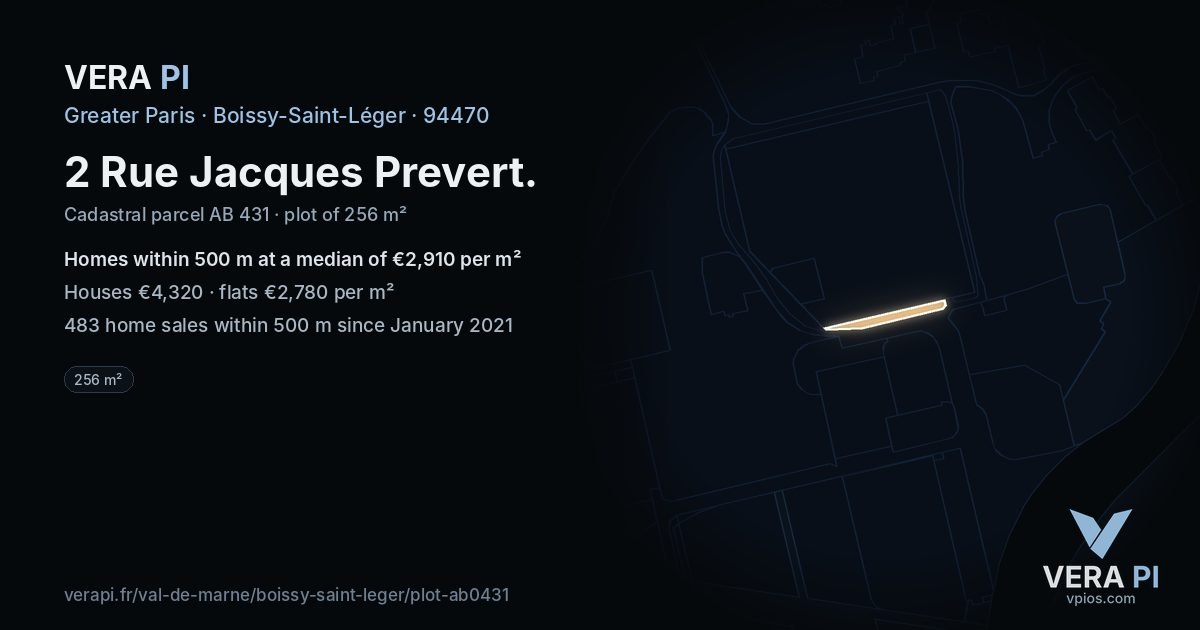 2 Rue Jacques Prevert, Boissy-Saint-Léger at night – the plot lit, the parcels around coloured by the prices near them