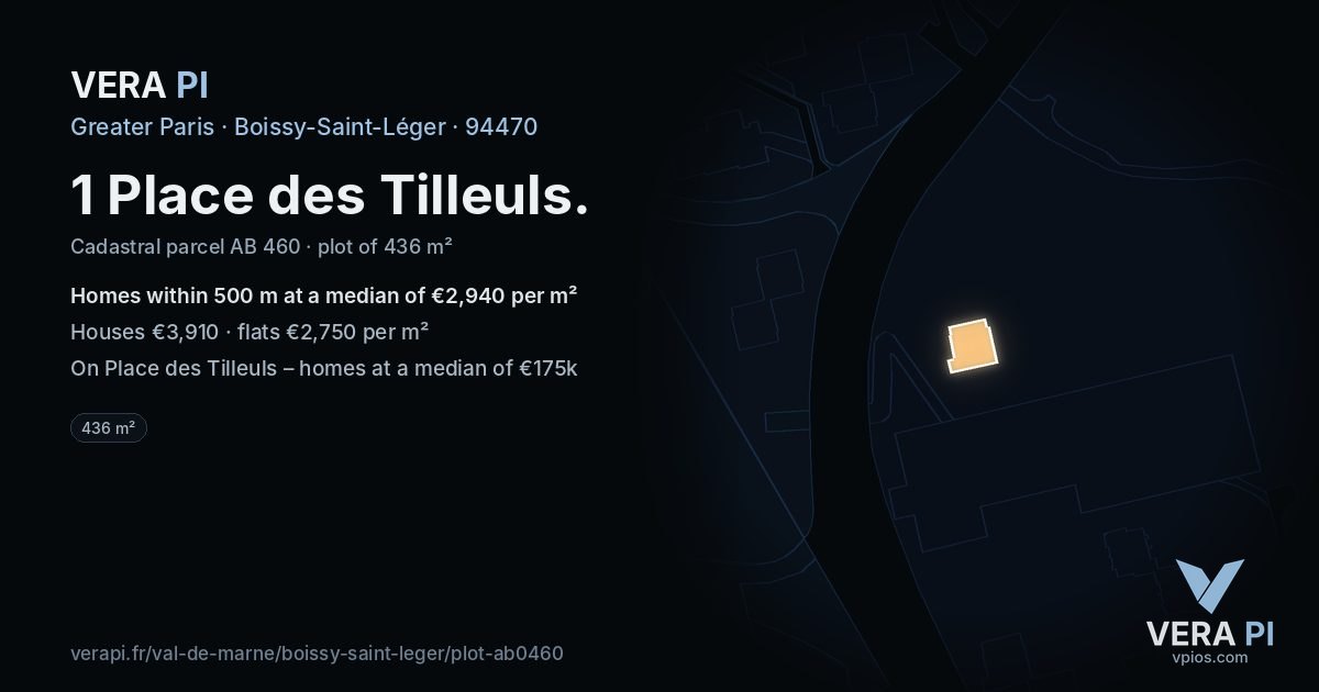 1 Place des Tilleuls, Boissy-Saint-Léger at night – the plot lit, the parcels around coloured by the prices near them