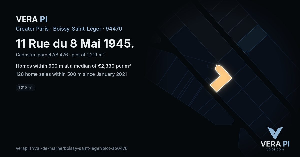 11 Rue du 8 Mai 1945, Boissy-Saint-Léger at night – the plot lit, the parcels around coloured by the prices near them