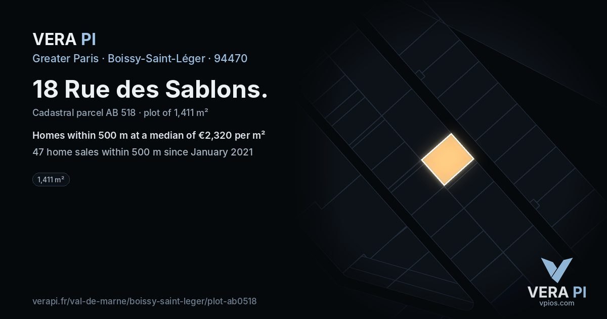 18 Rue des Sablons, Boissy-Saint-Léger at night – the plot lit, the parcels around coloured by the prices near them