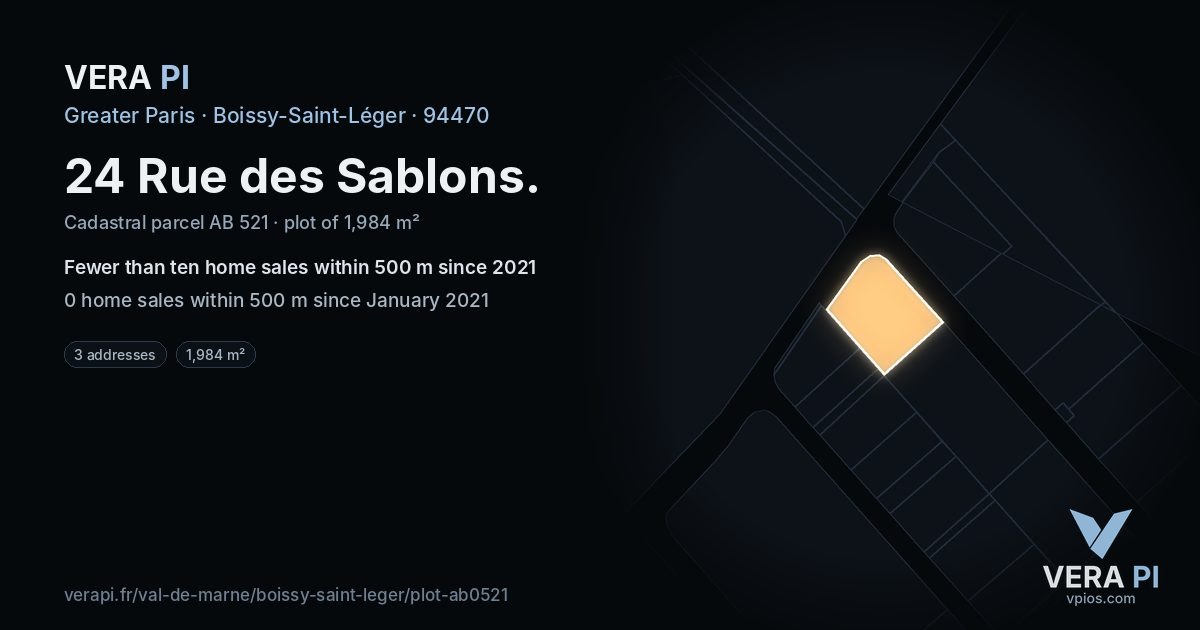 24 Rue des Sablons, Boissy-Saint-Léger at night – the plot lit, the parcels around coloured by the prices near them