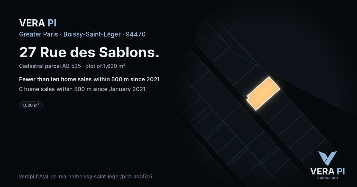 27 Rue des Sablons, Boissy-Saint-Léger at night – the plot lit, the parcels around coloured by the prices near them