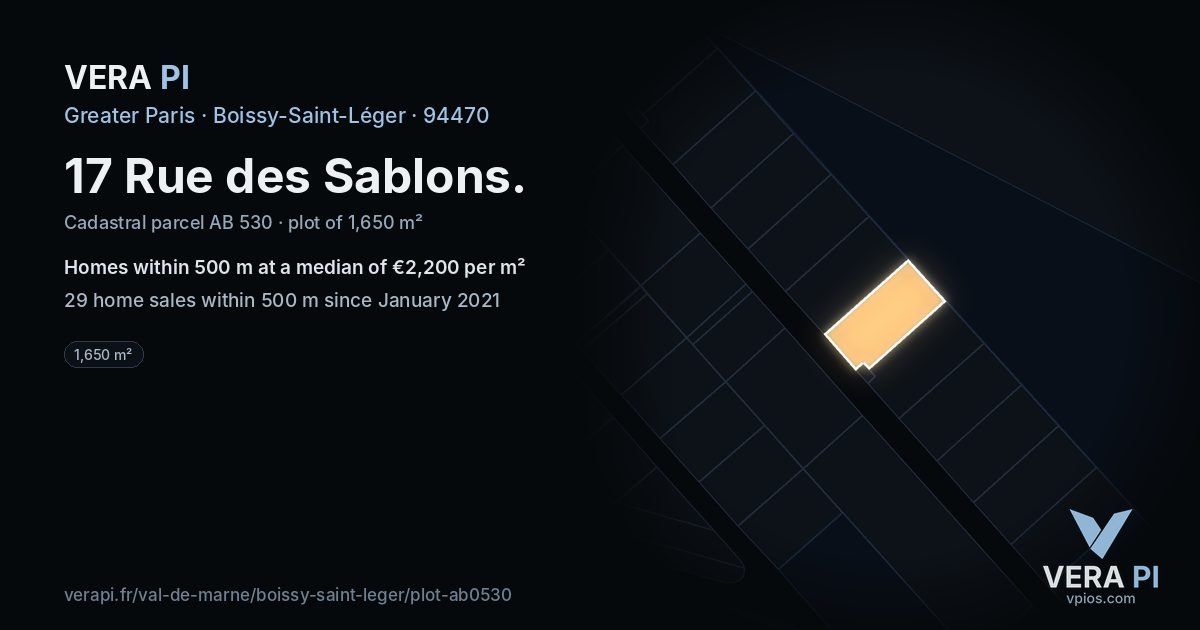 17 Rue des Sablons, Boissy-Saint-Léger at night – the plot lit, the parcels around coloured by the prices near them