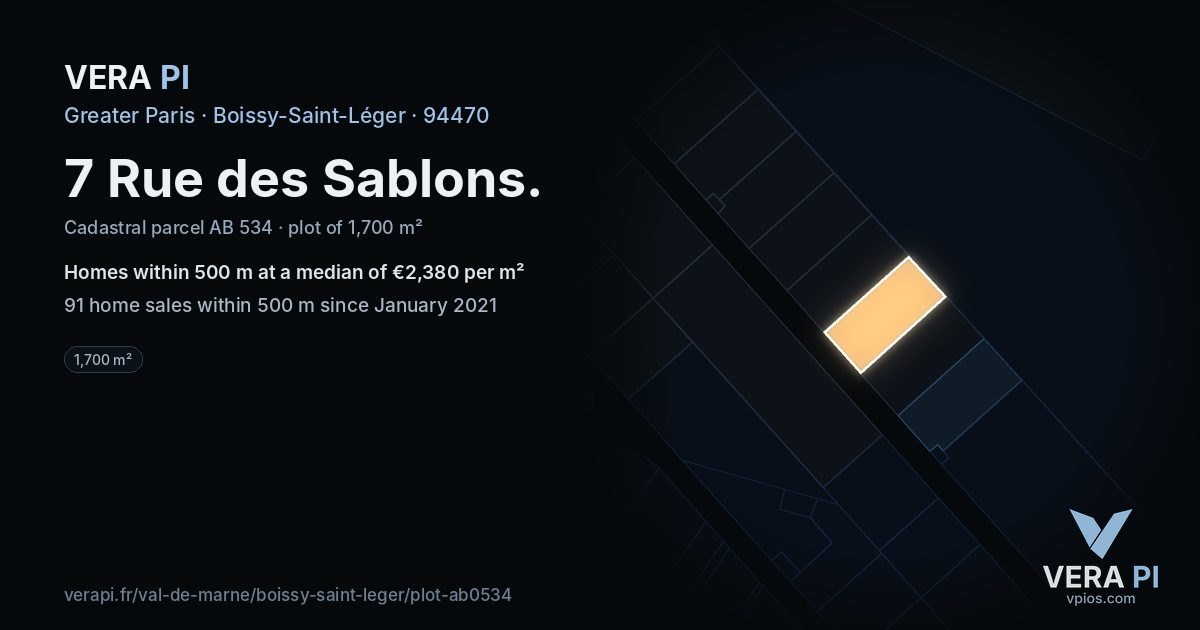 7 Rue des Sablons, Boissy-Saint-Léger at night – the plot lit, the parcels around coloured by the prices near them