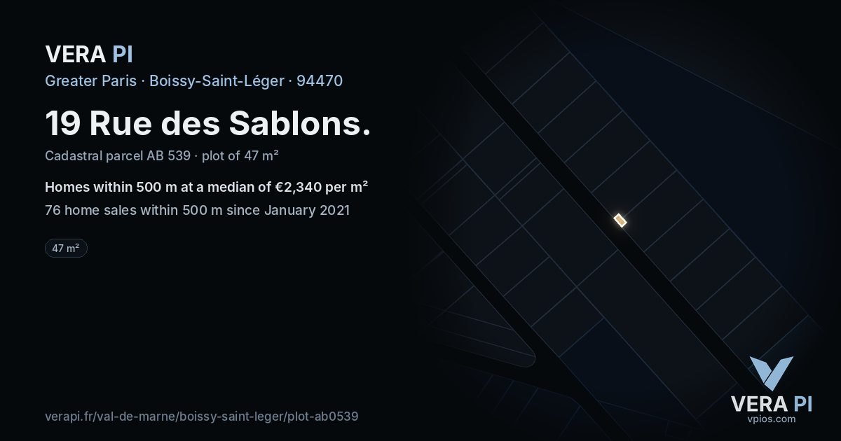19 Rue des Sablons, Boissy-Saint-Léger at night – the plot lit, the parcels around coloured by the prices near them