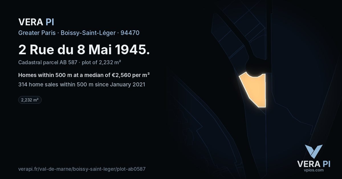 2 Rue du 8 Mai 1945, Boissy-Saint-Léger at night – the plot lit, the parcels around coloured by the prices near them