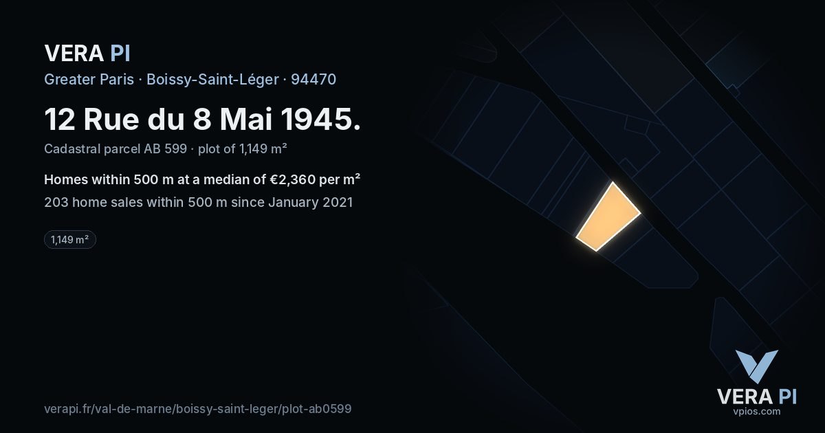 12 Rue du 8 Mai 1945, Boissy-Saint-Léger at night – the plot lit, the parcels around coloured by the prices near them