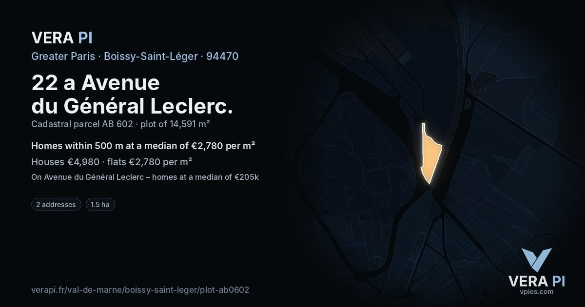 22 a Avenue du Général Leclerc, Boissy-Saint-Léger at night – the plot lit, the parcels around coloured by the prices near them