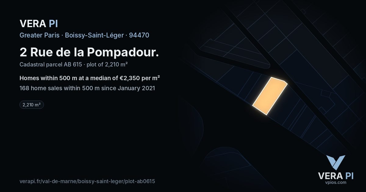 2 Rue de la Pompadour, Boissy-Saint-Léger at night – the plot lit, the parcels around coloured by the prices near them